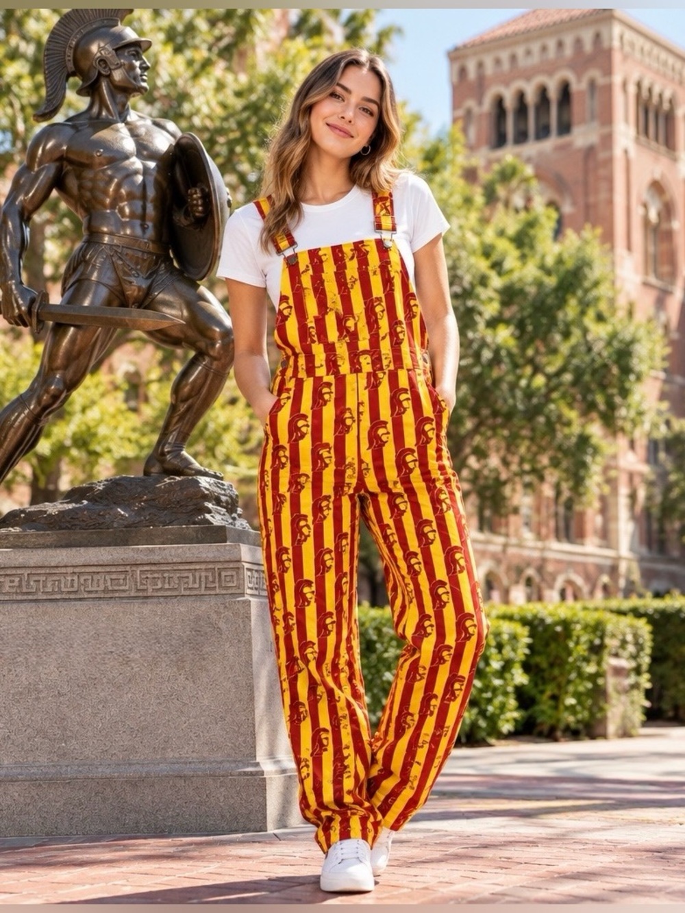 Tellum + Chop USC Trojans Cardinal Gold Striped Bib Overalls Unisex Medium